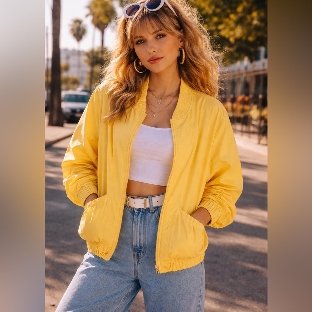 Vintage BLAIR Lightweight Oversized Bomber Jacket Yellow XL Retro 80’s 90”s